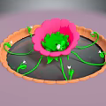 Game Movie Character Near Pink Flower With Green Vines In Orange Basin