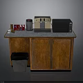 Modern Kitchen Cabinet With Granite Countertop Coffee Machine Microwave And Cups