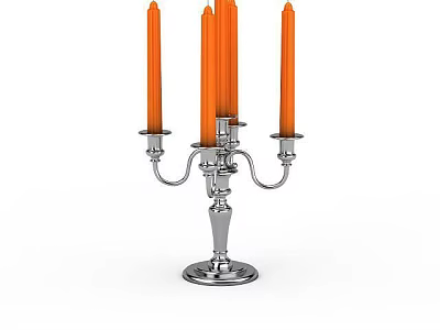 Antique Silver Candelabra With Orange Candles And Classical Multiple Branches Design 3d model