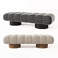 Modern Ottoman with Dark and Light Gray Upholstery Round Cushions and Wooden Cylindrical Legs