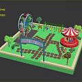 Luna Park Amusement Scene With Ferris Wheel Carousel Swings And Trees
