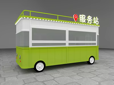 Green Mobile Service Station Vehicle With Open Counter Windows And Roof Lights 3d model