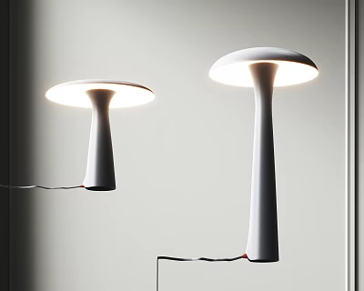 Modern White Table Lamp Set With Sleek Cylindrical Base And Illuminated Round Shade 3d model