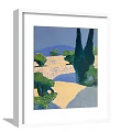 Four Landscape Paintings With White Frames On Light Blue Wall Featuring Mountain Field And Trees 3d model