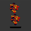 Colorful Floating Candy Balls Display on Black Base with Red Yellow Blue Hues