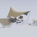 Outdoor Table And Chair Set With Beige Canopy In Modern Seating Area