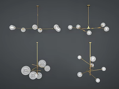 Modern Chandelier Designs With Golden Frame And Glass Globe Light Bulbs 3d model