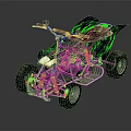Terrain Suitable For Four Wheeled ATV With Dark Blue Green Flame Graphics And Large Tires