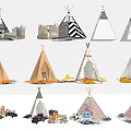 Various Colorful Teepee Tents With Assorted Patterns And Decorative Details