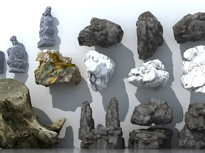 Different Types of Natural Stone and Wood with Diverse Textures and Forms 3d model