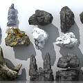 Different Types of Natural Stone and Wood with Diverse Textures and Forms