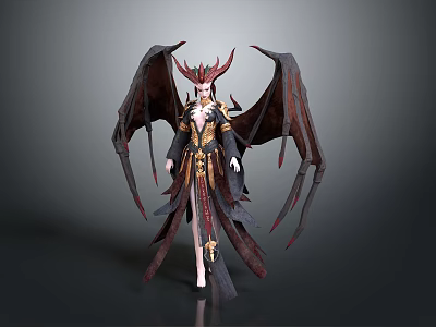 Fantasy Demon Character Design With Leather Wings Horns And Ornate Armor 3d model