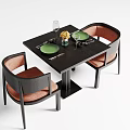 Black Square Dining Set With Brown Upholstered Chairs Green Plates Wine Glass And Yellow Flower
