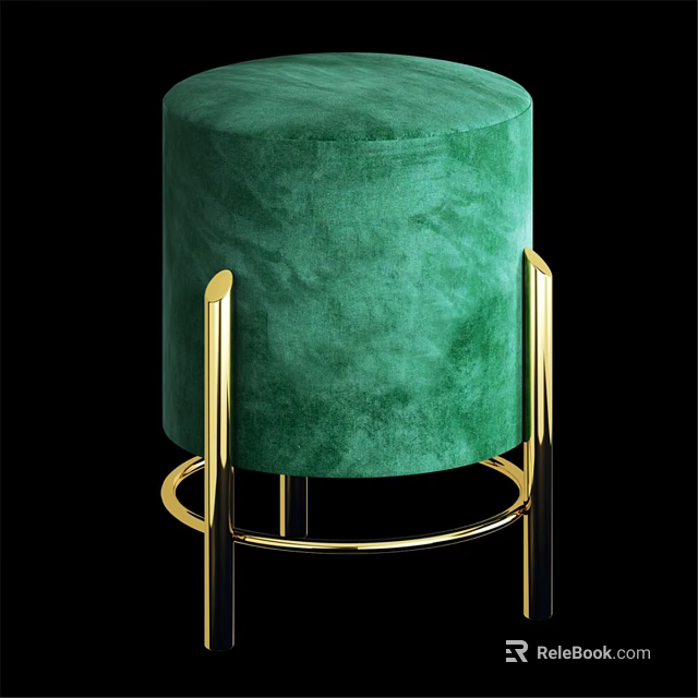 Modern Green Velvet Sofa Stool With Golden Metal Frame Design 3d model 