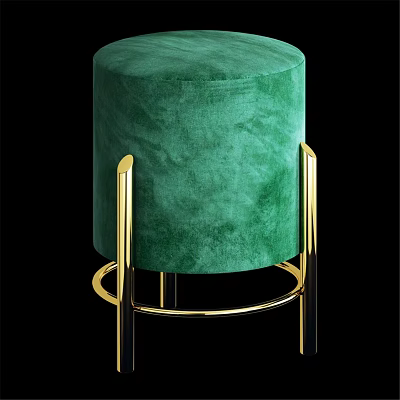 Modern Green Velvet Sofa Stool With Golden Metal Frame Design 3d model