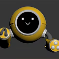 Yellow Smart Robot With Round Head Smiling Face And Flexible Arms 3d model