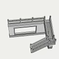 Classic Staircase Architectural Design With Decorative Railing And Stone Wall Platform 3d model