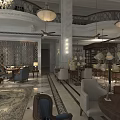 Luxury Sales Office Interior With Chandelier Marble Floor And Sofa Furniture