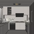 Modern Kitchen Interior With White Cabinets Black Appliances And Window Blinds 3d model