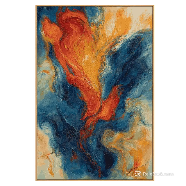 Modern Abstract Wall Art with Red Blue Orange Fluid Color Design for Home Decor 3d model 