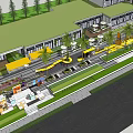 Modern Commercial Landscape Design With Palm Trees Outdoor Seating And Green Walkways