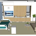 Comfortable Hospital Room Interior With Wooden Cabinets TV Sofa And Plants