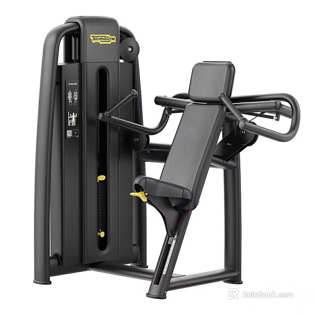 Black Fitness Chest Press Machine With Yellow Accents And Ergonomic Design For Strength Training 3d model 