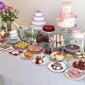 Colorful Birthday Dessert Table With Cakes Cupcakes Fruits Chocolates And Pastries