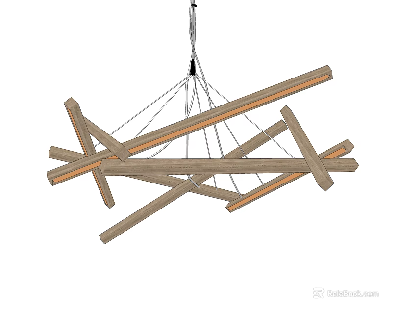 Rustic Modern Wooden Crossed Beam Chandelier For Interior Ceiling Lighting 3d model 