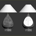 Modern Table Lamps Set With White Shades And Unique Geometric Stone Bases