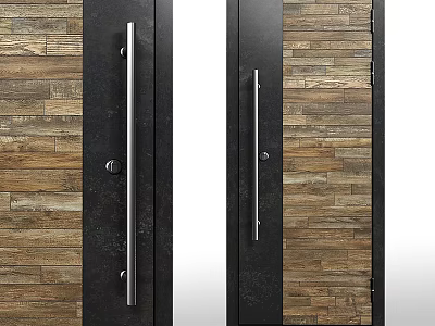 Modern Entrance Door Design With Wooden Panel Black Frame And Metal Handle 3d model