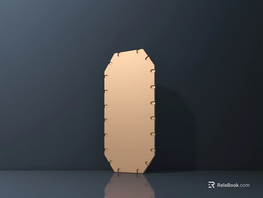 Public Facility Brown Shield Shaped Signage With Edge Clips On Dark Background And Reflection 3d model 