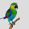 Colorful Parrot with Green Yellow Blue and Red Feathers Perched on a Branch