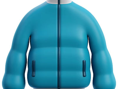 Blue Puffer Jacket with Front Zipper Pockets and White Collar Design 3d model