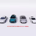 Porsche Car Lineup On White Background Featuring Various Sports Cars And SUVs