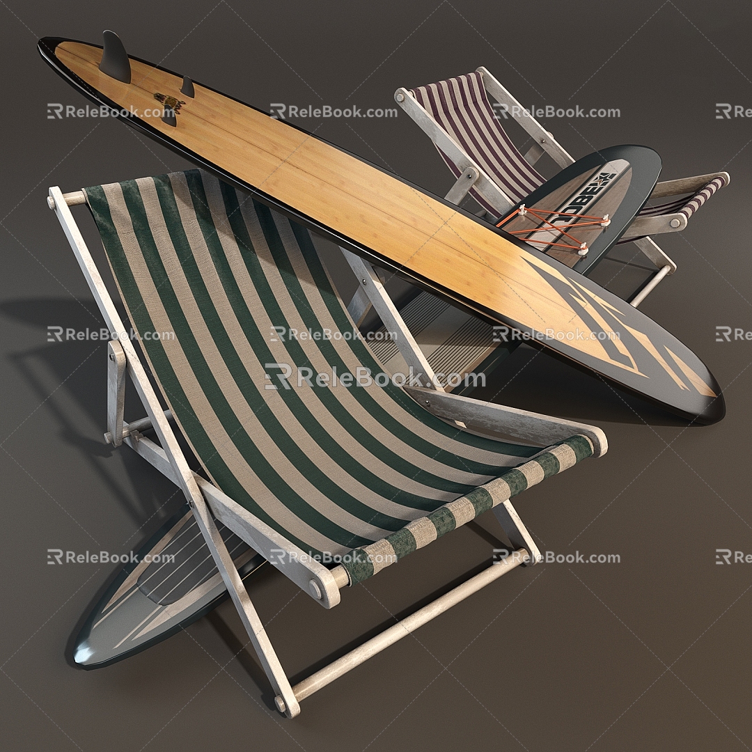 Outdoor Folding Chair Recliner Beach Chair Surfboard Beach Supplies 3d model