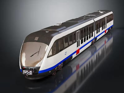 Modern High Speed Train Exterior Design With White Body Blue Red Stripes And Streamlined Front 3d model