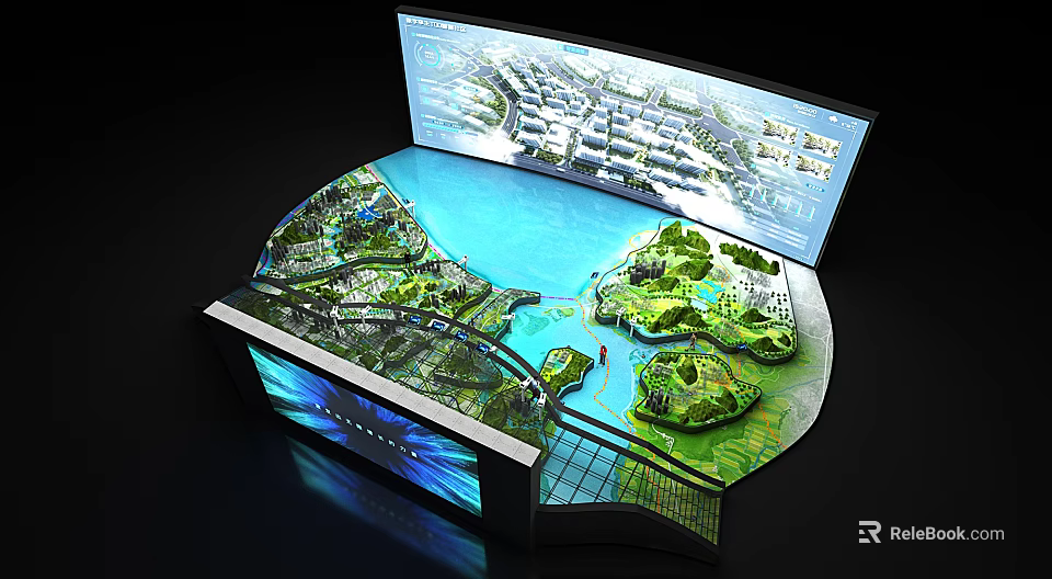 Interactive Commercial Equipment With Curved Screen 3D Model Green Areas And Water 3d model 