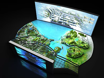 Interactive Commercial Equipment With Curved Screen 3D Model Green Areas And Water 3d model