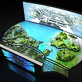 Interactive Commercial Equipment With Curved Screen 3D Model Green Areas And Water