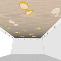 Ceiling Design With Wooden Slats And Musical Note Lights