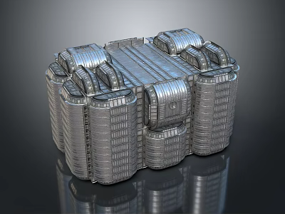 Silver Metal Box With Multiple Buckles Layered Textured Surface Industrial Design 3d model