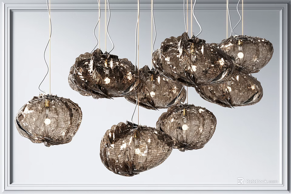 Modern Hanging Pendant Chandeliers With Metallic Mesh Spherical Design For Contemporary Ceiling 3d model 