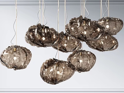 Modern Hanging Pendant Chandeliers With Metallic Mesh Spherical Design For Contemporary Ceiling 3d model