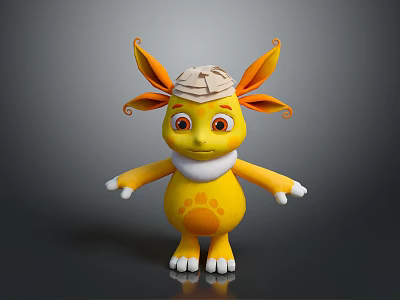 Cute Yellow Cartoon Game Movie Character With Big Ears White Belly And Spotted Paws 3d model