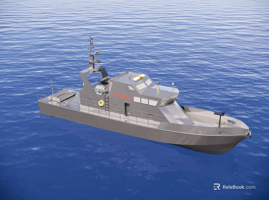 Modern Gray Warship Sailing On Blue Ocean With Superstructure And Deck 3d model 