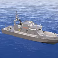 Modern Gray Warship Sailing On Blue Ocean With Superstructure And Deck 3d model