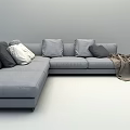 Modern Gray Sectional Sofa With Multiple Mixed Color Cushions And Brown Throw Blanket 3d model