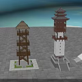 Traditional and Modern Tower Designs with Multi tiered Pagoda Roofs and Wooden Structures 3d model