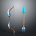 Fantasy Style Bow And Arrow Weapon Design With Blue Accents And Feather Details